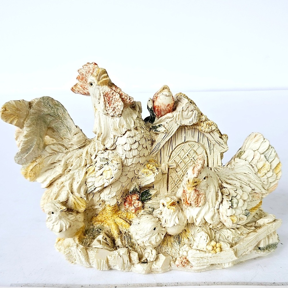 Vintage Rooster Hen and Chicks Figurine Farmhouse Chicken Coop Decor Rustic